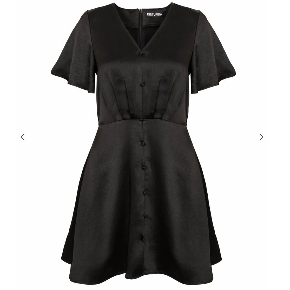 Disturbia Black Mini Dress with Button Front